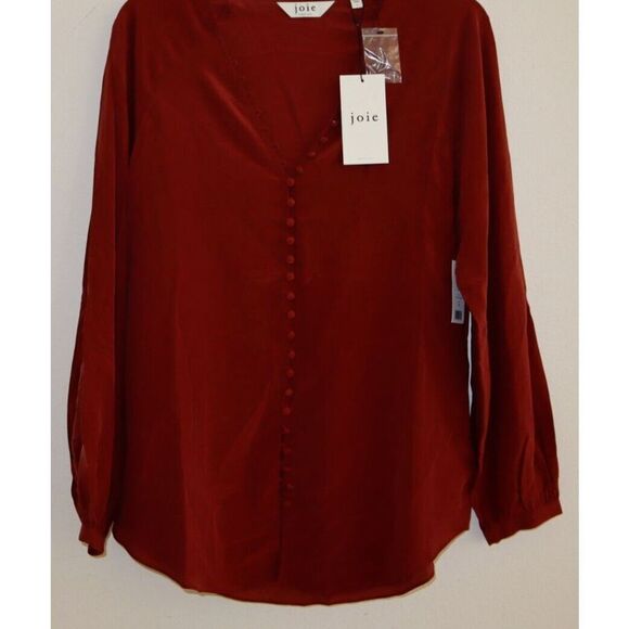 Joie TP042247881 Women's Sz L Russet Brown Shariana Silk Button Up Blouse - Picture 2 of 4